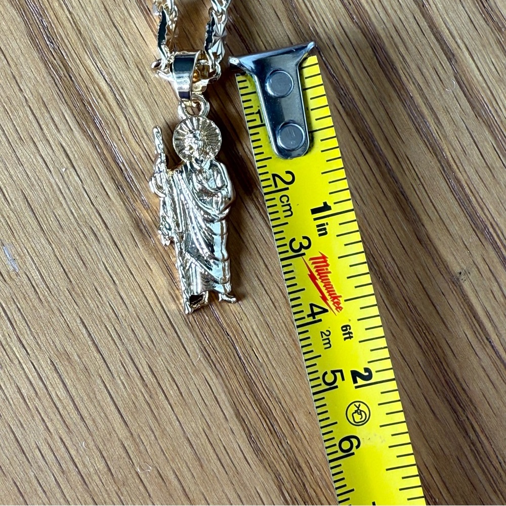 NewSan Judas Tadeo Medalla GoldP Saint Jude Pendant+Necklace 22"Cadena OroLamina - Picture 3 of 7